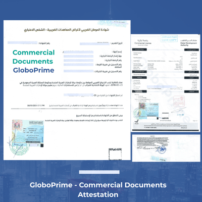 alt="Commercial documents attestation UAE sample including MOFA attested contract, invoice, and company documents by GloboPrime"