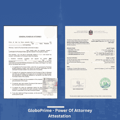 Power of Attorney attestation UAE with embassy and MOFA stamps sample document Dubai