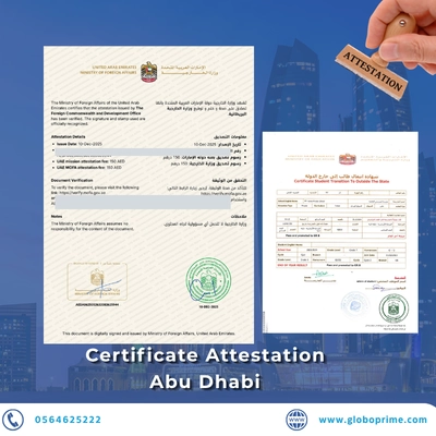 Certificate attestation Abu Dhabi with MOFA UAE attested document and official verification stamp