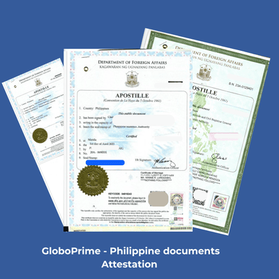 Philippine documents with DFA Apostille certificates and official stamps for UAE attestation
