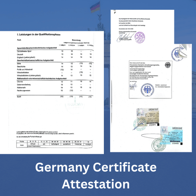 Germany certificate attestation sample with official stamps and seals completed by GloboPrime in UAE