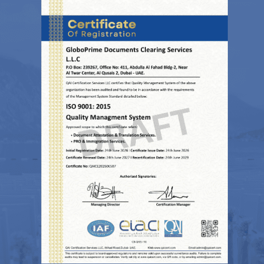 GloboPrime ISO certification certificate