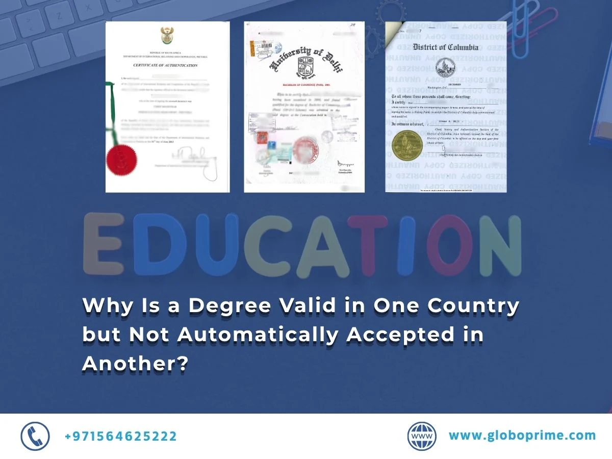 egree recognition across countries showing authenticated university certificates and international education systems